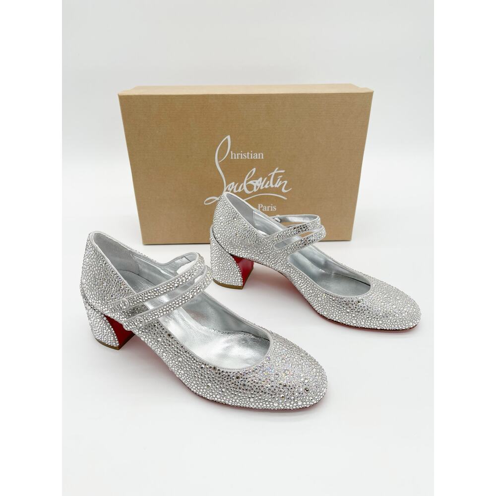 New Christian Louboutin Sweet Jane Strass Crystal Mary Jane Block Heels EU 38